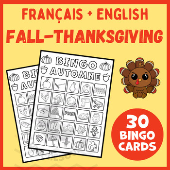 Preview of Thanksgiving Fall bingo game craft FRENCH action de grâces centers activities