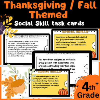 Preview of 80+ Thanksgiving / Fall themed: Social Skill task cards