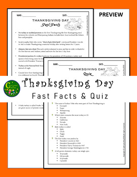 Thanksgiving Fast Facts and Quiz by Creative learning for Curious minds