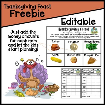 Preview of Thanksgiving Feast Editable Freebie Math Practice