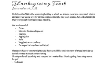 Preview of Thanksgiving Feast Flier