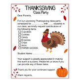 Thanksgiving Feast Letter to Parents - Class Party (Editable)