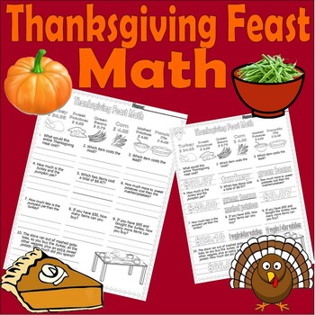 Preview of Thanksgiving Feast Math Worksheet Adding & Subtracting Money Word Problems