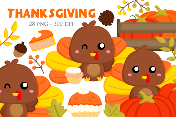 Preview of Thanksgiving Feast Party Bird Turkey - Cute Cartoon Vector Clipart Illustration