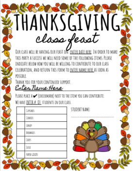 Preview of Thanksgiving Feast Party Letter (COLOR & B&W)
