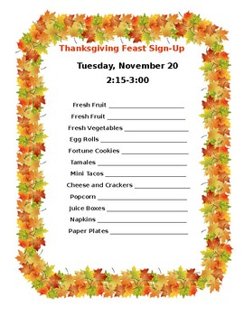 Preview of Thanksgiving Feast Sign-Up