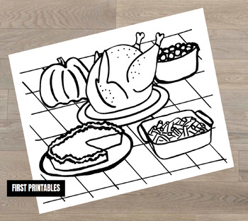 Preview of Thanksgiving Feast Turkey Dinner Coloring Page Autumn Traditions Fall Food