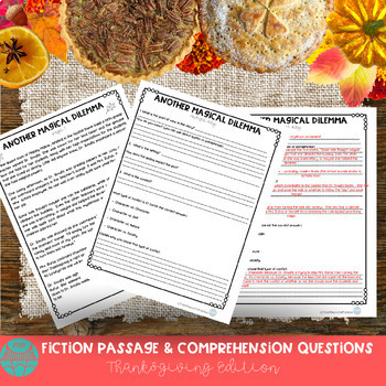 Preview of Thanksgiving Fiction Reading Comprehension  Passage and Questions