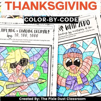 Preview of Thanksgiving Fifth Grade Math Place Value Activity Color-by-Code Math Center