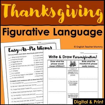 Preview of Thanksgiving Figurative Language Activities - Printable & Digital