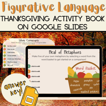 Preview of Thanksgiving Figurative Language Activities for Google Slides  Simile Metaphor +
