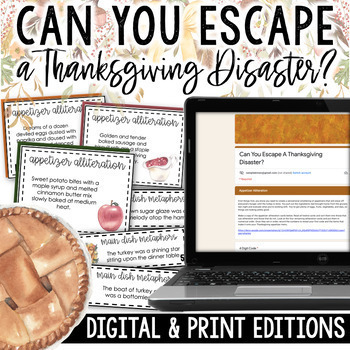 Preview of Thanksgiving Figurative Language Escape Room Activity
