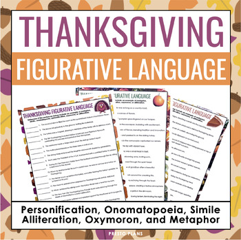Preview of Thanksgiving Figurative Language Assignments - Literary Devices Activity