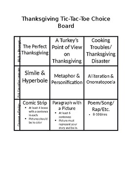 Preview of Thanksgiving Figurative Language Tic-Tac-Toe Board