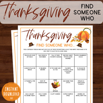 Thanksgiving Find Someone Who Activity | Season Brain Break Game | Bingo