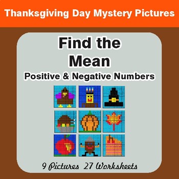 Thanksgiving: Find the Mean (average) - Color-By-Number Math Mystery Pictures