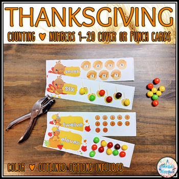 Preview of Thanksgiving Fine Motor Counting and Numbers to 20 Activity {Color & Outlined}