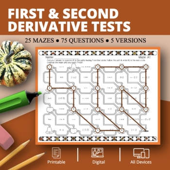 Preview of Thanksgiving: First & Second Derivative Tests Maze Activity