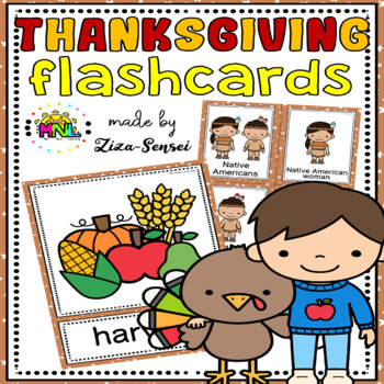 Preview of Thanksgiving Picture Cards Flashcards  Posters Word Wall Color Only