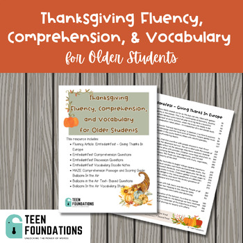 Preview of Thanksgiving Fluency, Comp, Vocab Passages | Intervention for Older Grades