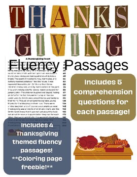 Preview of Thanksgiving Fluency Passages *Coloring page freebie included*
