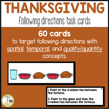 Preview of Thanksgiving Following Directions & Basic Concepts Task Cards