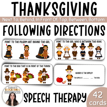 Preview of Thanksgiving Following Directions Prepositions Cards Morning Work Speech Therapy