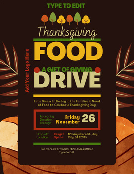 Preview of Thanksgiving  & Food Drive Flyers (4) Fully Customize your Flyer Ready to Edit