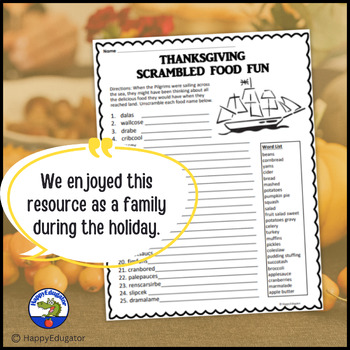 thanksgiving word scramble activity puzzle vocabulary fun preview