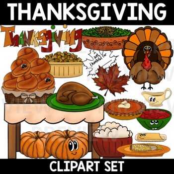 Thanksgiving Foods and Decor Clipart for Fall | Autumn by Teaching Dinos