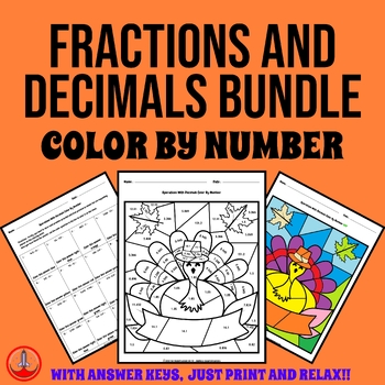 Preview of Thanksgiving Fractions and Decimals Color by Number Worksheet Bundle