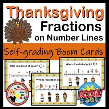 Preview of Thanksgiving Fractions on a Number Line Boom Cards