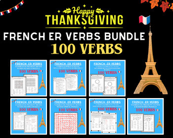 Preview of Thanksgiving French ER Verbs - Verbes ER Present Tense Bundle Puzzle No Prep