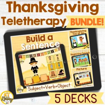 Preview of Thanksgiving Teletherapy Boom Cards Bundle