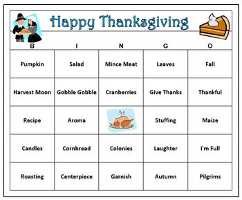 Thanksgiving Fun! Bingo Cards - WordMint