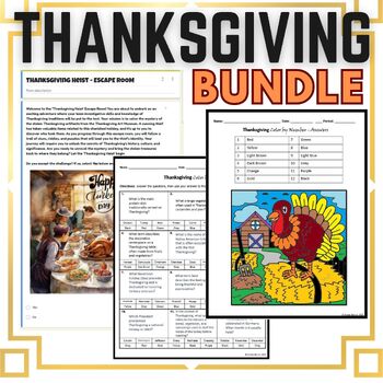 Preview of Thanksgiving Fun Bundle: Engage, Escape, and Color! Middle to Highschool