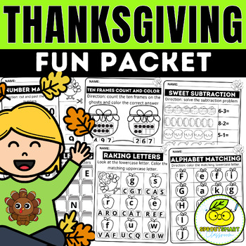 Preview of Thanksgiving Fun Busy Work Packet 1st grade Morning November Worksheets