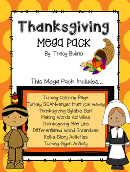 Preview of Thanksgiving Fun Pack: Literacy Games, Glyphs, and More