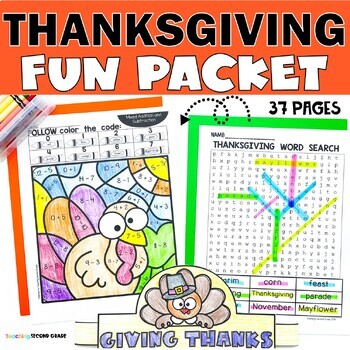 Preview of Thanksgiving Fun Packet - Activities with Word Search and Coloring Worksheets