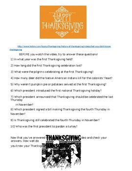 Preview of Thanksgiving Fun - engaging video clip and Q&A