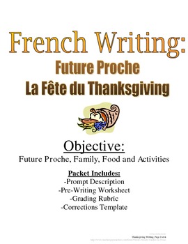 Preview of Thanksgiving Future Proche Writing Prompt for French with Rubric, Pre-Writing