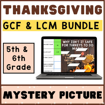 Preview of Thanksgiving GCF & LCM | Math Mystery Digital Activity Choice Board