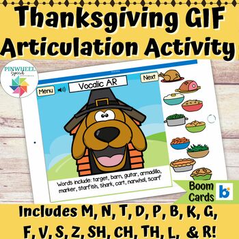 Preview of Thanksgiving GIF Boom Cards™ Animated Articulation Activities Speech Therapy