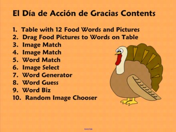 Preview of Spanish Thanksgiving Games, Vocabulary and Activities for SmartBoard