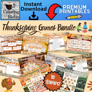 Bingo Trivia Emoji Pictionary Charades Would You Rather Thanksgiving Games Bundle I Spy Mega Custom Printable Fall Games Pack