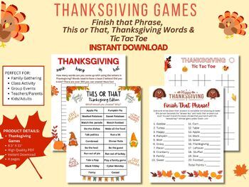 Thanksgiving Games Bundle, Staff Party, Classroom Games, Printable ...