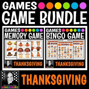 Preview of Thanksgiving Games Bundle for Centers! Bingo and Memory Games!