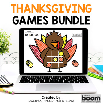 Preview of Thanksgiving Games for Speech Therapy, Boom Cards, Thanksgiving Activities