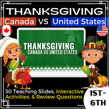 Preview of Thanksgiving General Classroom Lesson: Canada VS USA - 30 No Prep Slides