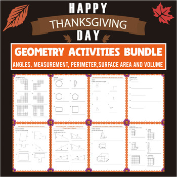 Preview of Thanksgiving Geometry Activity Worksheets, Area, Perimeter, Volume and Surface